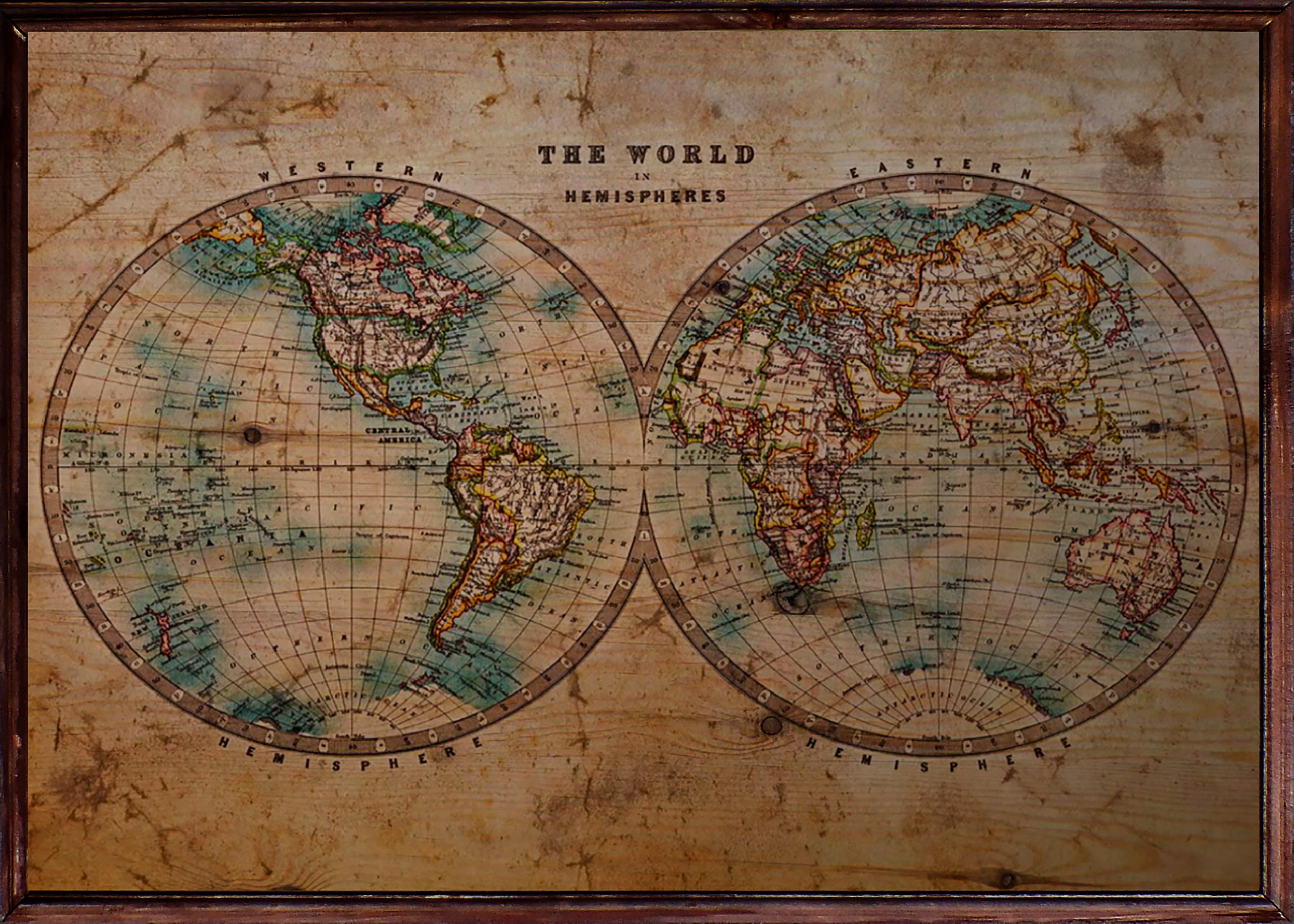 Vintage World Map Ahşap Tablo